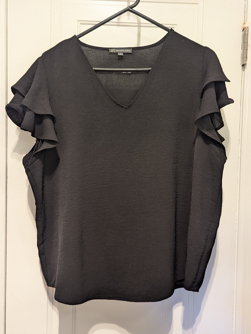 Adrianna Papell Black V-Neck Ruffle Sleeve Blouse